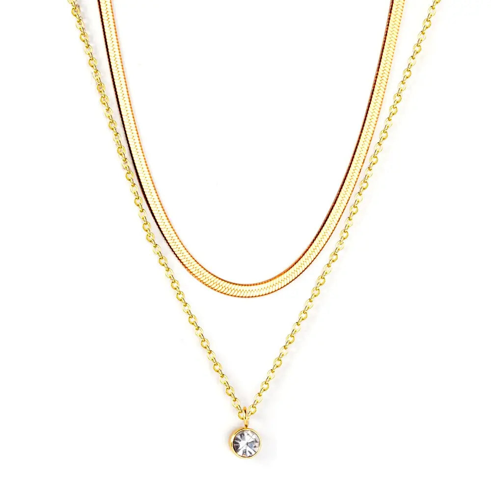 Women Luxury Square AAA Zirconia Double Chain Necklace Flat Snake Chains 18K Gold Plated Classic Decor For Party asonjewelry